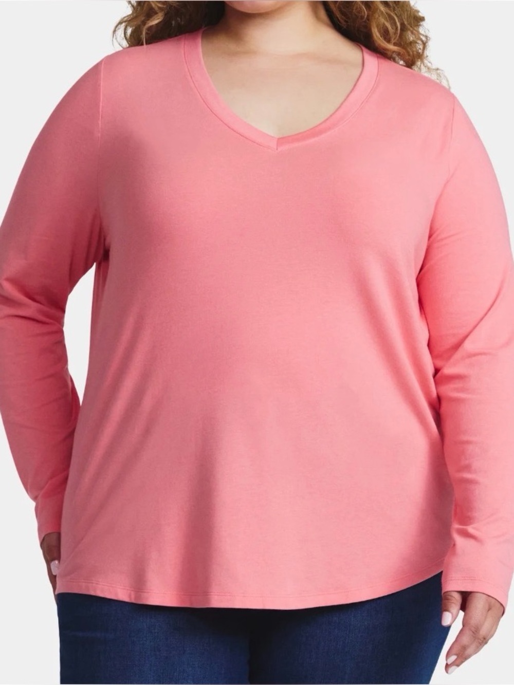 Terra & Sky 2X Women's Plus Size V-Neck Rose Pink Tee with Long Sleeves